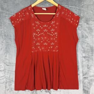 Anthropologie‎ Top Large Boho Embroidered Floral Peasant Hippie Casual Festival